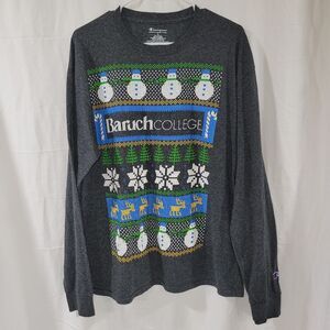 Champion size Large Baruch College gray longsleeve winter Christmas tee shirt